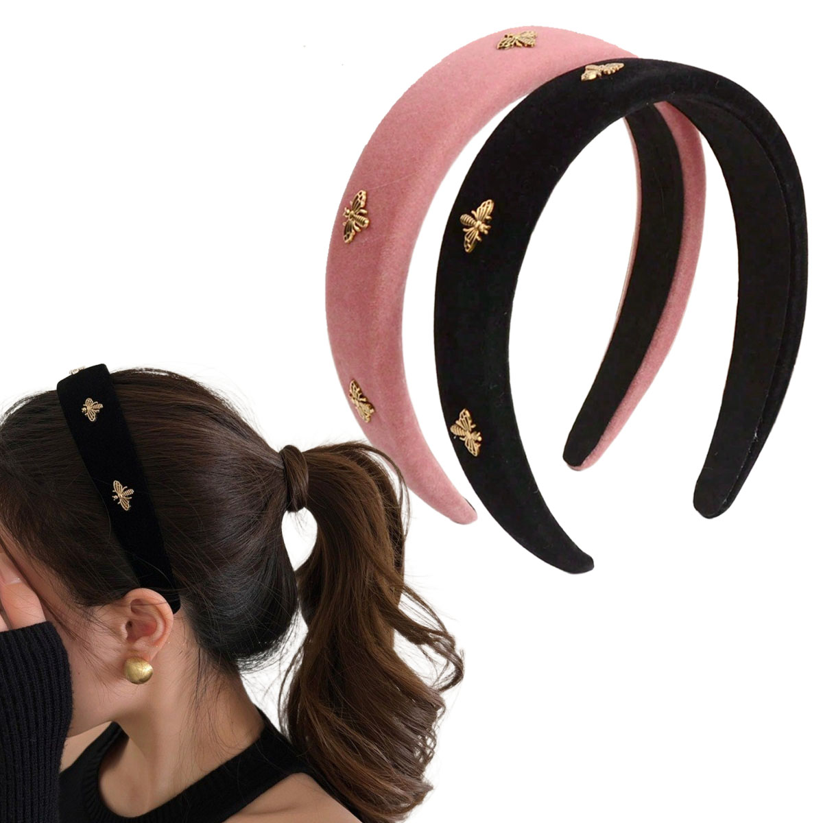 Winter Headband Fleece - Little Bee zwart fluwelen hoofdband voor